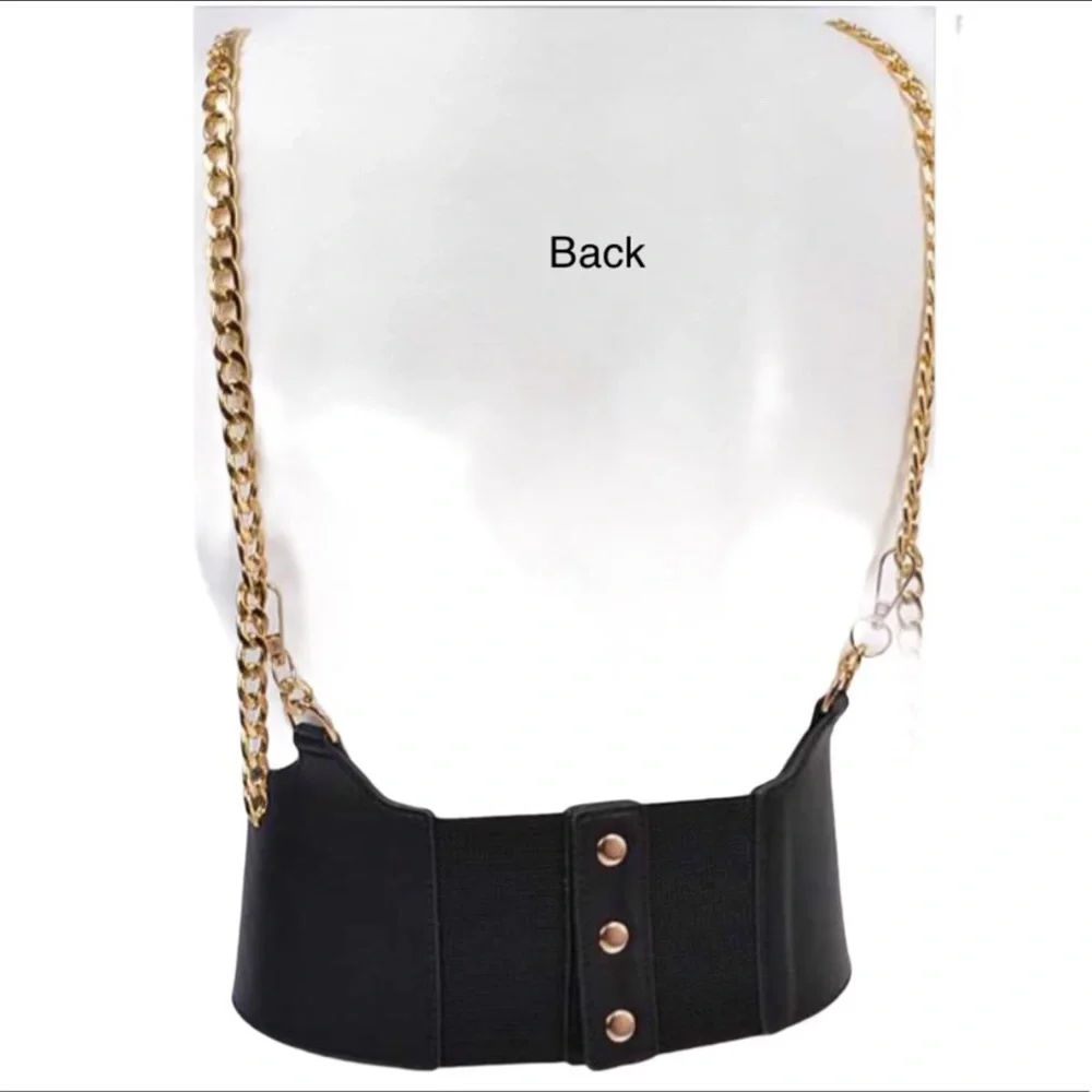 Black Leather & Gold Chain Corset Statement Belt